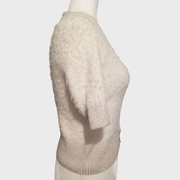 Decree Fuzzy Cream Gold Crop Sweater Size Medium - Picture 2 of 7